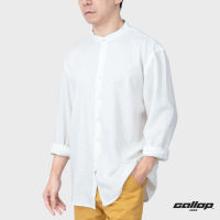 GALLOP : Mens Wear เสื้อเชิ้ตคอจีนแขนยาว ผ้าลินิน (Long Sleeve Round-Neck Chinese Style) รุ่น GW9025 สี White - ขาว