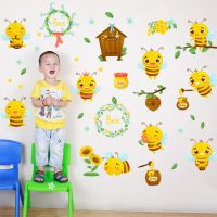 Cartoon Bee Wall Sticker Home Decor Kawaii Insect Wallpaper Nursery Mural Window Stickers For Kid Bedroom Decoration Accessories Tapestries Hangings