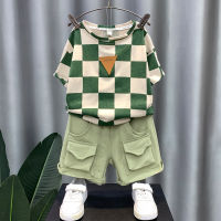 Boys Summer Short-Sleeved Suit 2023 New Western Style Leisure Baby Boy Clothes Childrens Cool Handsome Plaid Summer Clothes