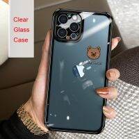 □❍✷ ip12 Pained frame Bear animals clear Tempered Glass Case Cover For iPhone 12 11 Pro Max XR XS MAX shockproof phone glass cases