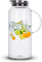 Purefold 68 Ounces Glass Pitcher with Lid, Hot/Cold Water Carafe, Juice Jar and Iced Tea Pitcher