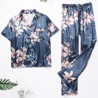 Pyjama Femme 2 piece set Womens Short Sleeve Pajamas Autumn Satin Silk Trousers Suit Pyjamas Set Pjs Mujer Pijama Sleepwear