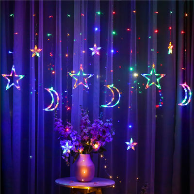 220V Moon Star LED Fairy String Lights Curtain Lights Garland Christmas Decorations for Home Room Wedding Christmas Lights Decor