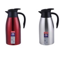 2 Pcs 304 Stainless Steel 2L Thermos Flask Vacuum Insulated Water Pot Coffee Tea Milk Jug Thermal Pitcher for Home and Office , Red &amp; Silver