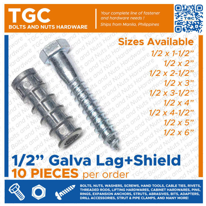 10PCS 1/2 inches Lag Screw with Expansion Shield Galvanized / Lagscrew