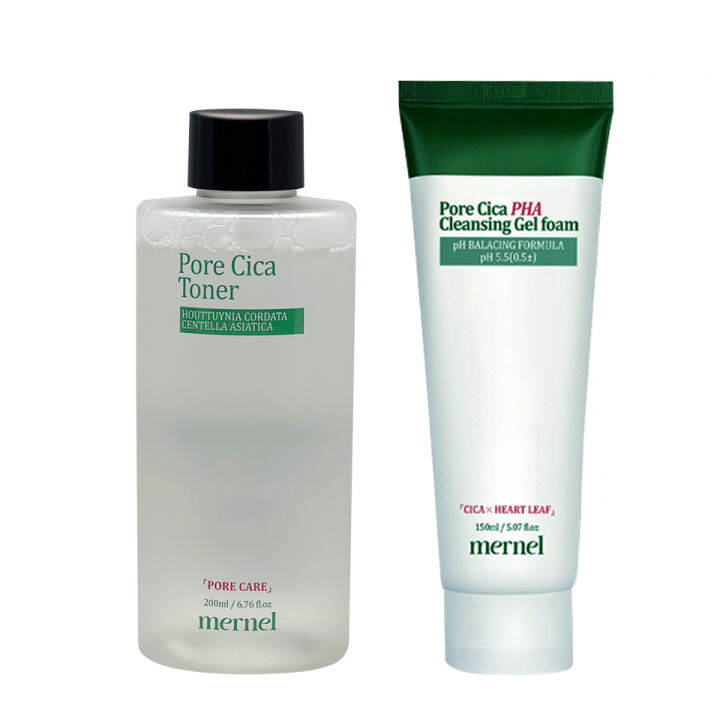 set-mernel-pore-cica-toner-200ml-pha-cleansing-gel-foam-150ml