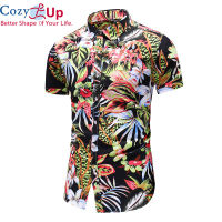 Cozyผู้ชายเสื้อฮาวายSlimแขนสั้นพิมพ์ลายขนาดพิเศษเส้นใยโพลีเอสเตอร์Beach