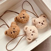 Ins Cute Fuzzy Plush Teddy Bear Pendant Phone Chain Korean Farbic Keychain For iPhone 14 Fur Anti-Lost Wristband Hanging Jewelry