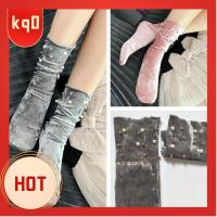 KQ0 Fashion Casual Winter Warm Women Socks Soft Velvet Shiny Pearl Stocking