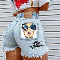 【hot】 And Personality Printing Pattern Female Denim Shorts Ripped Raw Hot Pants Wholesale Trade