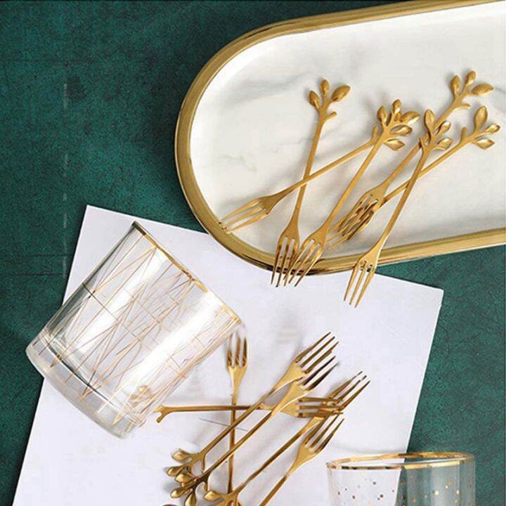 20-pcs-stainless-steel-leaf-cake-fruit-forks-set-tasting-dessert-forks-kitchen-accessory-wedding-party-golden