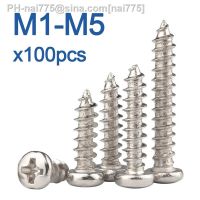 100pcs/Lot Nickel-Plated Carbon Steel Cross Recessed Round Head Self-Tapping Screw M1 M1.2 M1.4 M1.7 M2 M3 M4 M5