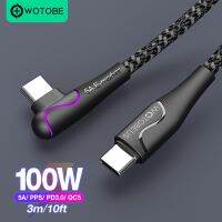 WOTOBE ที่ชาร์จ PD100W USB Type C ถึง USB C,5A สายชาร์จเร็วอีมาร์ค LED 7สี90องศาสายเคเบิลสำหรับ MacBook สวิตช์ไอแพด