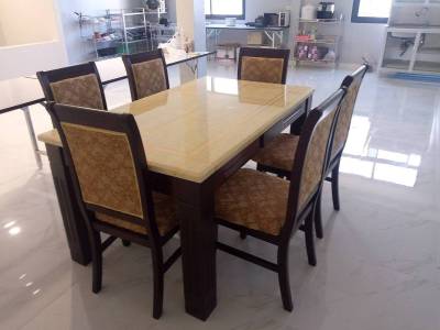 SHOP NBL ชุดโต๊ะอาหาร 150 Cm // MODEL : DS-M601-B2 ดีไซน์สวยหรู สไตล์เกาหลี โต๊ะหน้าหินอ่อน 6 ที่นั่ง สินค้ายอดนิยมขายดี แข็งแรงทนทาน ขนาด 150x90x76 Cm