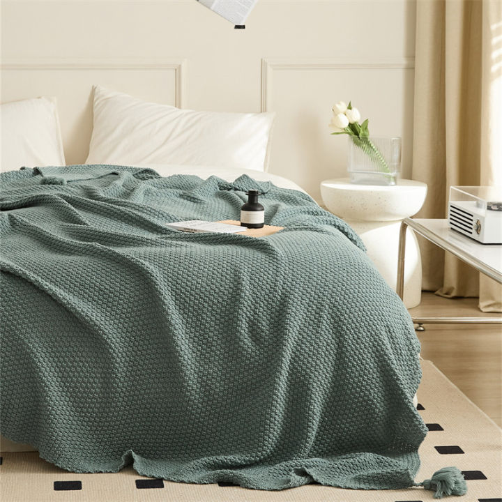 นอร์ดิก-ins-ถักผ้าห่มเตียงโซฟาปกผ้าห่มสไตล์พระผ้าห่มที่มี-tassals-ผ้าห่มเครื่องปรับอากาศสีทึบ