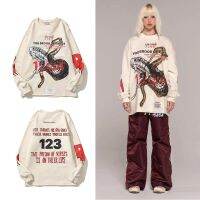 RRR123 sketch poisonous snake washed old Vintage embroidery loose long-sleeved T-shirt FOG round neck sweater men and women