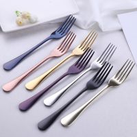 2/6PCS Stainless Steel Fork Set Colorful Dinner Dessert Fruit Fork Set Plated Travel Kitchen Tools long handle cutlery fork sets Flatware Sets