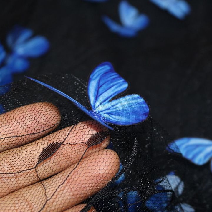 ผ้าใยขัดเพชรแบบ-diy-ผ้าใยแมงมุมผีเสื้อสั่งดอกไม้สีดำลูกไม้ตาข่ายปักลายระบายอากาศได้ดีสีขาว
