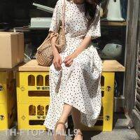 2023FTOP MALL9 ผู้หญิงฤดูร้อน Dot เอวผ้าพันคอชุดยาวหญิง Vestidos กับเข็มขัด Sundress Robe Longue Zomer Jurk