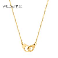 Hot Sale Stainless Steel Mini Handcuff Pendant Necklace Gold Plated Short Chain Lover Necklace For Valentine 39;s Day Gift