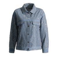 #3136 Light Blue Punk Denim Jacket Women Shinny Diamonds Streetwear Jacket Female Loose Hip Hop Coat Ladies Outerwear Autumn2023