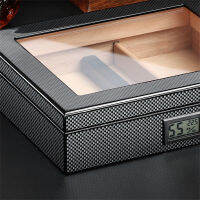 Carbon Fiber Pattern Ciggar Humidor Box with Humidifier Hygrometer Moisturizing Ciger Case Holder Set Home Decoration Accessories