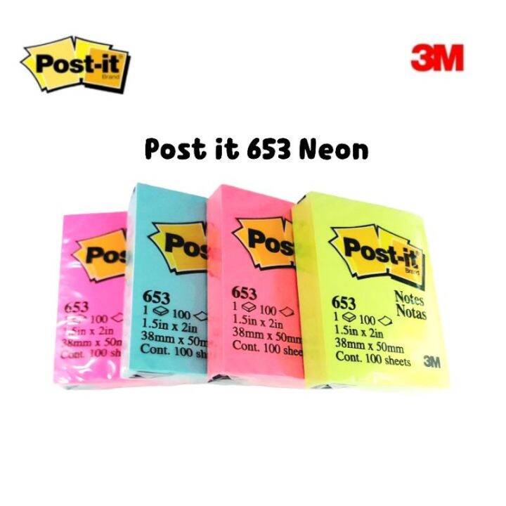 โปรโมชั่น 3M Postit Notes โพสต์อิท โน้ต 653 โทนสีนีออน ขนาด 1.5"×2