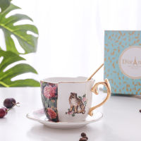 Luxury Coffee Cup and Saucer Set Travel European Christmas Gift Animal Mug with Spoon 250ML Tazzine Caffe Porcelain Cup