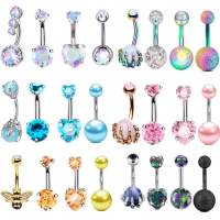 Lote Ombligo Piercing Belly Cute Lot Piercing Navel Sexy Pack Ring Belly Crystal Steel Stainles Set Rings Button Belly 4PCHeart