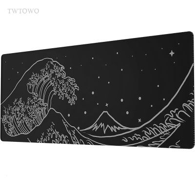 ♙▥☁ Mouse Pad Gaming Black And White Wave Lines HD Mousepad XXL Mechanical Keyboard Pad Non-Slip Office Natural Rubber Mice Pad