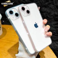 KISSCASE แก้วหรูหรา + เคสโทรศัพท์ TPU สำหรับ IPhone 14 13 12 Pro Max 14 Plus,เคสกันกระแทกป้องกันเลนส์ขอบแวววาวสำหรับ IPhone 14 Pro Max