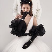 ✿ Bridal Wedding Dress Long Gloves Black Evening Dress Gloves Photography Gloves Banquet Gloves