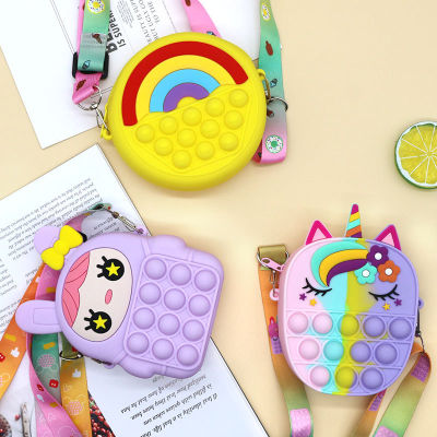 Pop It Toys Push Bubble Toy Rainbow Coin Purse Wallet Lady Bag Silica Simple Dimple Crossbody Bag Kids Gift Popit free sh