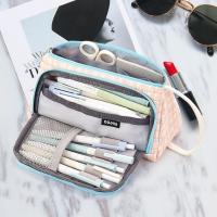 Large Capacity Pencil Makeup Case Box Simple Lattice Color Canvas Stationery Bag Easy to Clean Soft to Handle Firm Durable