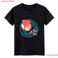 Ponyo Vintage Sport T Shirt Unisex Clic Pop 100% Cotton Fashion T-Shirt ผู้หญิง ดพิมพ์ลาย ดผ้าเด้ง คอกลม cotton ความน