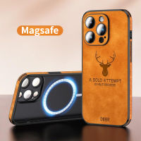 เคสโทรศัพท์หนังกวางคุณภาพสูงกับ Magsafe เคสหลังโทรศัพท์ลายกวางสำหรับ iPhone 14 Pro Max 14 Plus 13 Pro Max 12 Pro 11 Pro Max เลนส์หนัง