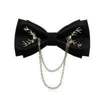 ✘ British Mens Wedding Bow Tie Solid Color Deer Head Chain Double Layer Korean Business Banquet Cocktail Party Suit Groom Bowtie