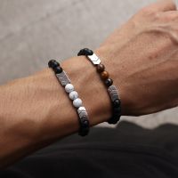 【CW】 Classic Arrow White Pine Stone Men Bracelet 2022 New Handmade 6mm Matte Bead Elastic Rope For Jewelry Gift