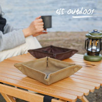 Camping Desktop Organizer Square Khaki พับได้แบบพกพา Camping Sundries Box Tray สำหรับการเดินทางกลางแจ้ง