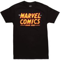 เสื้อยืดพรีเมี่ยมH เสื้อยืดผู้ใหญ่โลโก้ย้อนยุค เสื้อยืดผู้ชาย Marvel Comics Retro Slanted Logo Adult T-Shirt new cotton 100%คอกลมเสื้อยืด