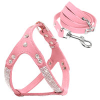 Soft Suede Leather Dog Harness Leash Set Adjustable Rhinestone Puppy Pet Harnesses Leashes Lead Set For Small Medium Dogs Cats