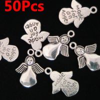 CYCLMEN 50 ชิ้น พบเครื่องประดับ ความคิดสร้างสรรค์ งานฝีมือ DIY Angel Charms จี้ โลหะผสมสีเงินโบราณ เครื่องประดับทำเครื่องประดับ