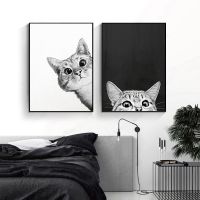 Simple Nordic Style Prints Cartoon Cat Posters Canvas Painting Wall Art Black and White Pictures Baby Kids Room Home Decoration