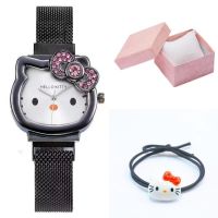 【July】 Fashion cartoon cat watch ladies diamond bowknot children Milan mesh belt magnet spot wholesale