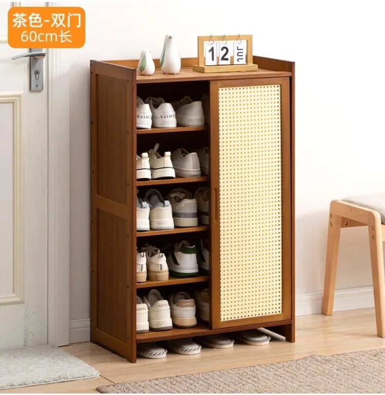 Sliding door shoe cabinet multi-layer home porch cabinet door shoe rack  large capacity space-saving balcony solid wood locker