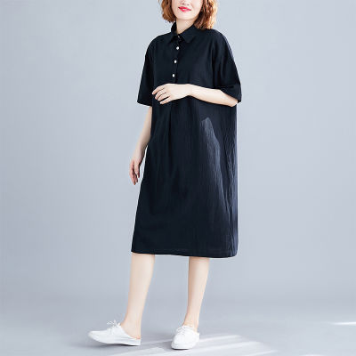New Arrival Korea Style Street Fashion Chic Gilrs Blouse Summer Dress Short Sleeve Plus Size Women Casual Midi Dress