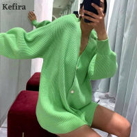 Kefira 2021 V Neck Cardigan For Women Knitted Long Sleeve Sweater Oversize Cardigan Autumn Winter Button Loose Casual Jumper