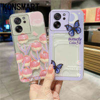 KONSMART เคสกระเป๋าใส่บัตรใหม่ Xiaomi 13T 13TPro แฟชั่นทิวลิป TPU รูปผีเสื้อซิลิโคนนิ่ม Mi13T Pro