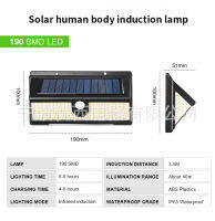 [In stock] ของใหม่ 190LED โคมไฟติดผนังแบบชาร์จพลังงานแสงอาทิตย์ไฟเซ็นเซอร์ร่างกายมนุษย์เรืองแสงสามด้านไฟกลางแจ้งไฟสวนที่ทันสมัย