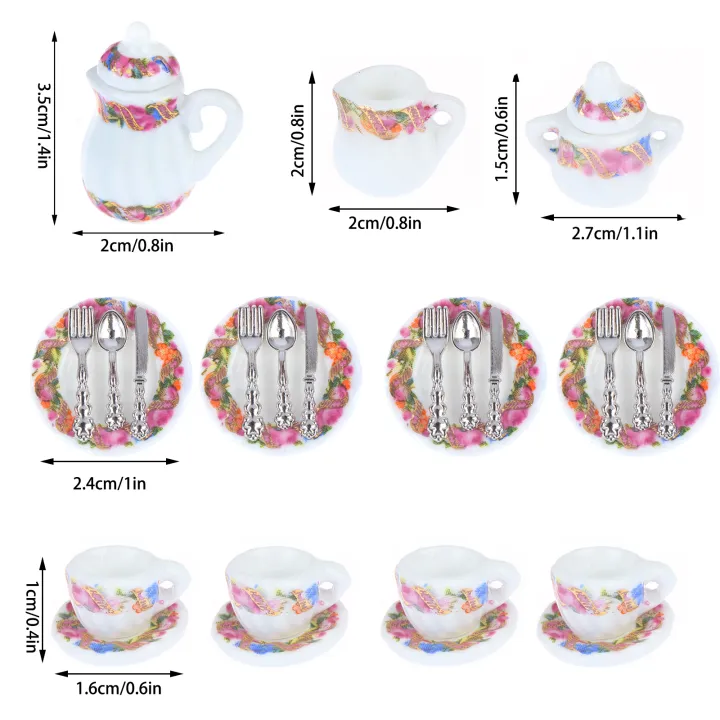 Siyi💕miniature Porcelain Tea Cup Set Dollhouse Miniature Porcelain Tea 